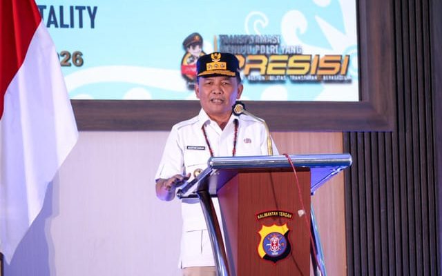Gubernur Kalteng H. Agustiar Sabran saat menyampaikan sambutan pada Rapat Kerja Forum Lalu Lintas dan Angkutan Jalan Tingkat Daerah Kalteng Tahun 2026 (Foto:ist)